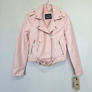 Levi's Faux Leather Belted Moto Jacket Womens S Pink
